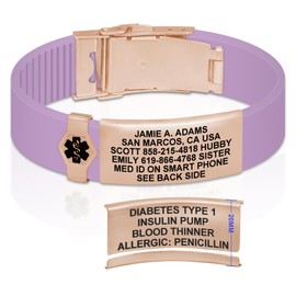 Divoti Divoti Custom Dual-Sided Engraved Silicone Medical Alert ID Wristband w/Security Clasp & Trim-to-Fit Purple Rose Silicone Band w/Security Clasp - 20MM PVD Rose Gold/Black