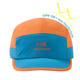 BASSDASH Ultralight UPF 50+ Soft Baseball Caps Unstructured Quick Dry Folding Hat Adjustable for Men Woman Outdoor Activities, Lake Blue/Orange, One Size