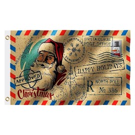 Merry Christmas Garden Flag 3x5 Feet with 2 Brass Grommets - Happy Holiday Vintage Santa Claus Post Card for Outdoor and Indoor Home Winter Decorative - Merry Christmas and Happy New Year Banner