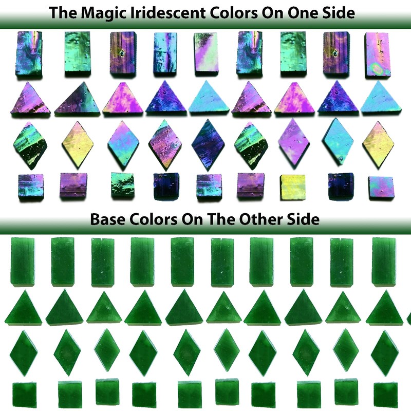 KALUCION Iridescent Green Mosaic Tiles for Crafts, 280 Pieces Mixed