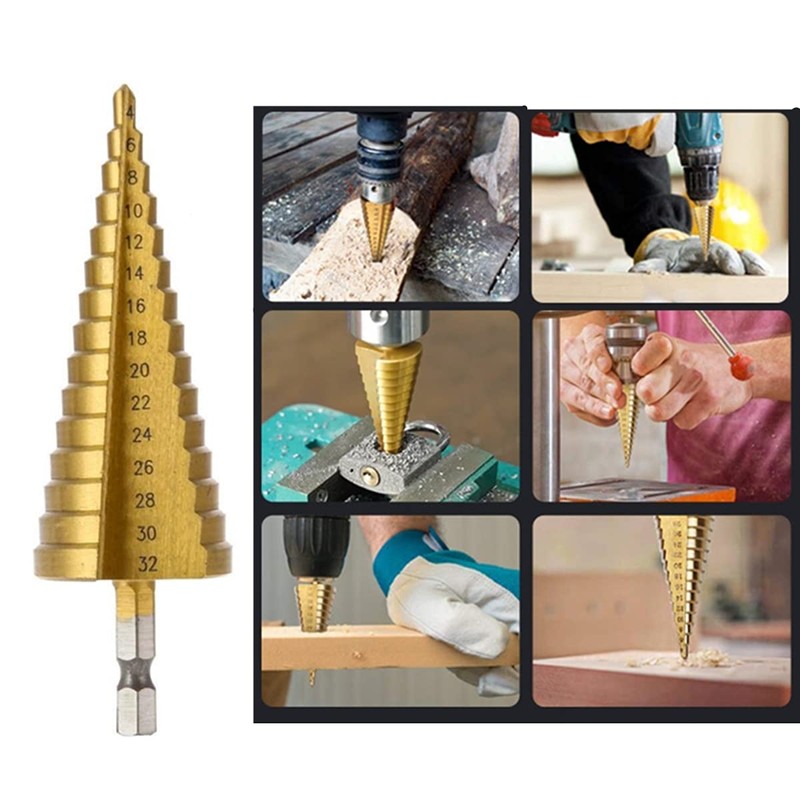 Step Drill, Hexagonal Shaft, Titanium Coating, Drilling, Expanding Holes, Sharp,