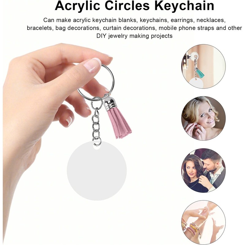 30 Set Acrylic Keychain Blanks Kit, Circles Key Chain Making