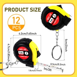 12 Pieces Small Tape Measure Keychains, 2 Inch Functional Mini Tape Measures Keychains with Stable Slide Lock Pocket Portable Tape for Birthday Party Favors Gift Bag Fillers Prize 1 m/ 3 Ft