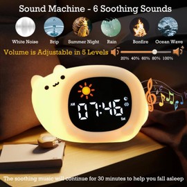 xinjinhju Alarm Clock Children's Sleep Trainer Children's Alarm Clock Digital with Sound Machine, Colourful Light, Snooze and Timer Function, Light Alarm Clock Wake Up Light for Girls, Boys, Teenagers