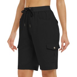 MoFiz Women Hiking Cargo Short Lightweight Multi Pocket Outdooor Active Casual Short Black,L