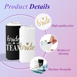 GroomBrideGifts 10 Packs Bachelorette Party Favors Slim Can Cooler Bridesmaid Gifts Bride Team Coozies.