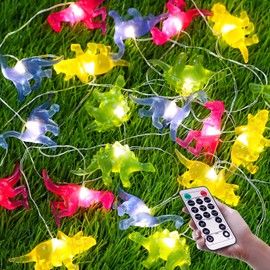 Impress Life Dinosaur String Lights with Remote and Timer,20 LED 10 FT, Dino String Lights for Children's Room Battery Operated Fairy Theme Lights for Boys, Birthday Party, Holiday
