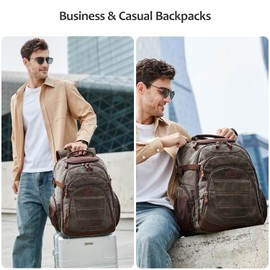 SHENHU Travel Laptop Backpack 17.3 inch XL Computer Backpack for Men Waxed Canvas College Daypack Business Backpack Green