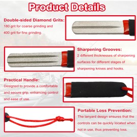 Darts Sharpener Fishing Hook Sharpener 180/400 Grits Double Sided Diamond Grinding File V-Groove Dart Point Sharpener Portable Rapid Sharpening Tool for Fishing Grinding Reduced Bounce Outs (Red)