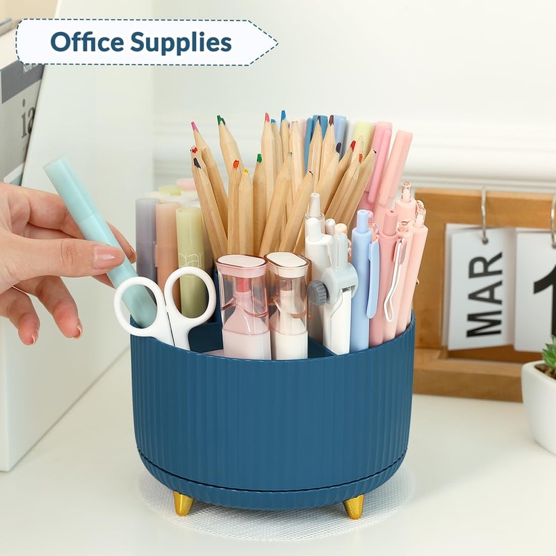 SKYDUE 360 Degree Rotating Desk Organizer, Dual-Purpose Pencil Pen Holder,