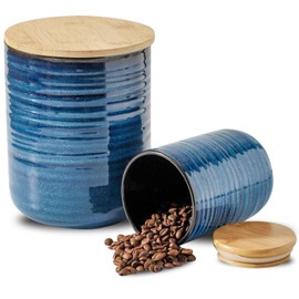 Hasense Ceramic Food Storage Jars with Bamboo Lids – 80oz + 24oz Kitchen Canister Set – 7.5" & 5.9" Airtight Containers for Coffee, Tea, Sugar, Flour – Pantry Organization Jar Set of 2（Blue）