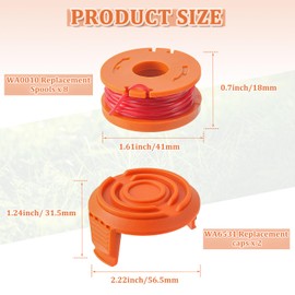 JAMHER Trimmer Spool Diameter 1.65 mm, 3 m Length for Worx Grass Trimmer, Trimmer Spool Model WA0010 WA0004 WA0004.1 (8 Spool WA0010+ 2 Caps WA6531)
