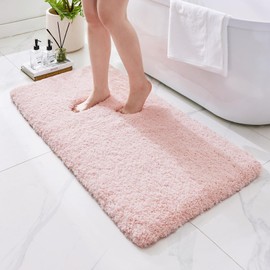 Ruggnovea Bathroom Runner Rug 24x59 Pink Machine Washable Plush Long Bath Mat Thick Non Slip Bath Rug for Bathroom Floor Large Absorbent Rug for Tub