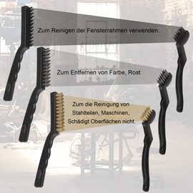 VASTOOLS Hand Wire Brush Set, 6 Pieces, 2 x Brass Wire Brush (Grill Brush), 2 x Stainless Steel Brushes, 2 x Nylon Brushes, for Removing Stubborn Residues and Rust