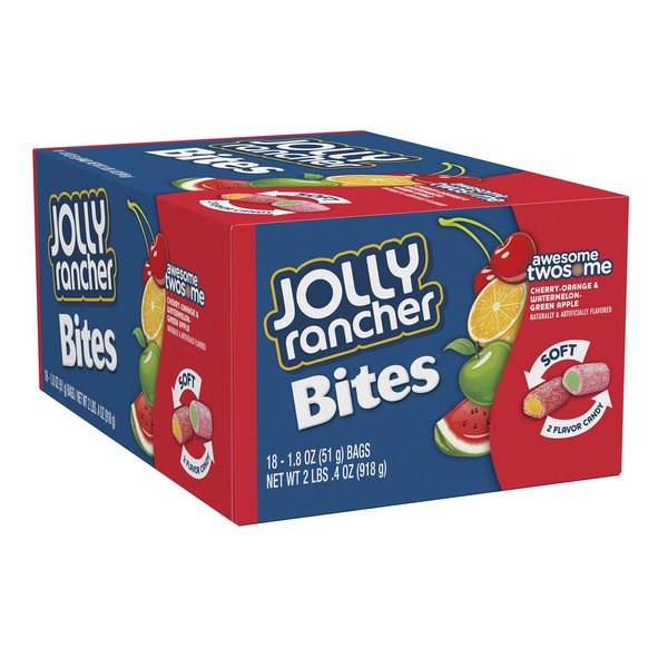 JOLLY RANCHER AWESOME TWOSOME Bites Assorted Fruit Flavored Chewy Candy, Bulk, 1.8 oz Bags (18 Count)