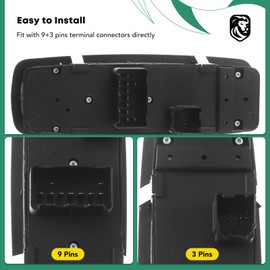 YHTAUTO Master - Interruptor de ventana eléctrica para el lado del conductor para Chrysler Town & Country, Dodge Grand Caravan, Ram 1500 2500 3500, 3+9 pines, sin espejos plegables eléctricos,