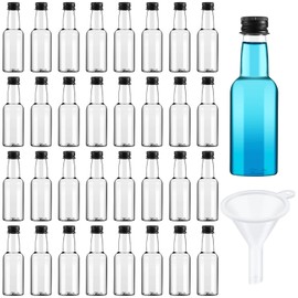 75 Pcs 1.7 Oz Mini Liquor Bottles Plastic Empty Spirit Bottle with Black Screw Cap Mini Wine Bottles Hot Sauce Bottles Shot Bottles with Caps