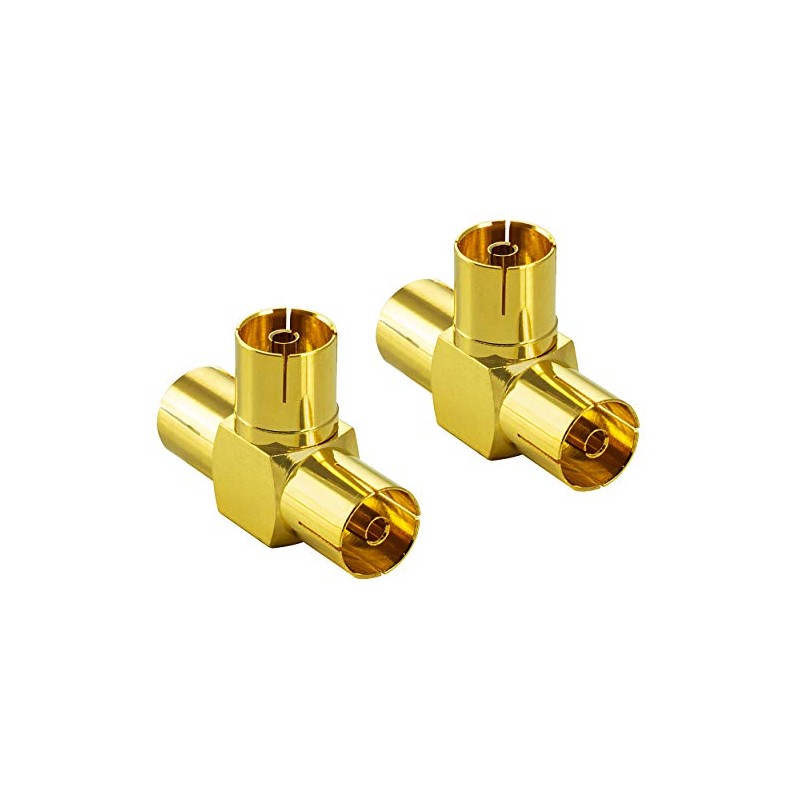 POPPSTAR 2 x Satellite TV Coax Adapter Splitter T-piece (3x