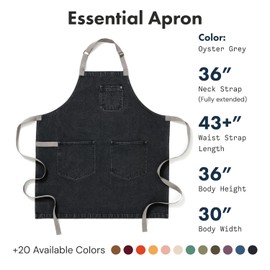 hedley & bennett Essential Apron - Heavy-Duty Denim Kitchen Apron with Pockets & Towel Loop - Professional Chef Workwear for Cooking & Grilling - Oyster Gray