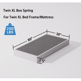 Bedsnus Twin XL Size Box Spring and Cover Set, 5 Inch Low Profile Metal BoxSpring, Heavy Duty Structure Mattress Foundation, Noise Free, Non-Slip, Easy Assembly