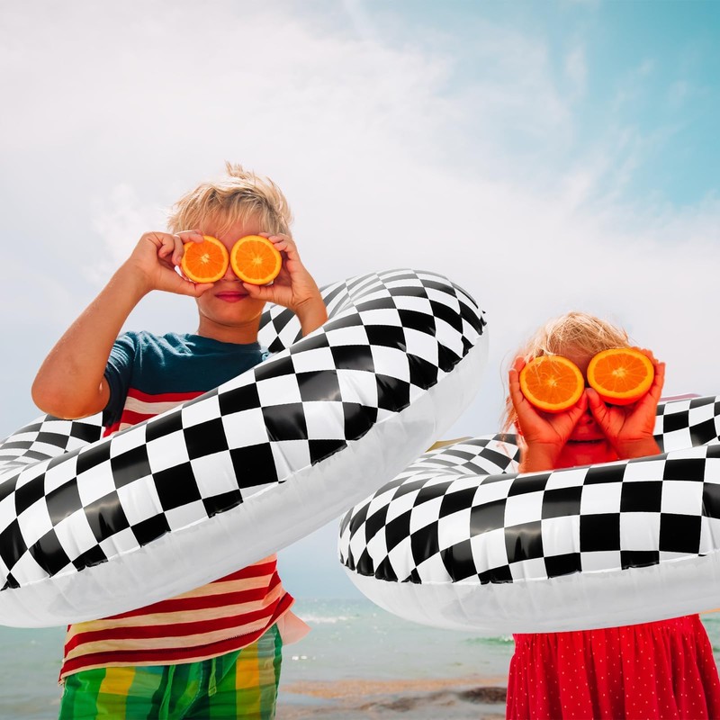 6Pack 24Inch Inflatable Checkered Pool Floats - Racing Car Party
