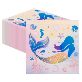 80 Stück Servietten Meerjungfrau Party | Glitzernde Unterwassermotive | Kindergeburtstag Tischdeko mit Muschel & Perlen-Design