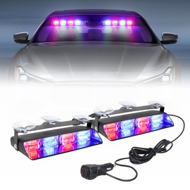 OPPBUY Red Blue Police Light with Strong Suction Cups,26 Flashing Modes,High Bright Emergency Dash Winshield Warning Strobe Light for Trucks Vehicle-2 Pack,1 Year Warranty