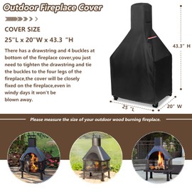 Outdoor Fireplace Cover,600D Heavy-Duty Waterproof Cover Compatible with Endless Summer Wood Burning Outdoor Fire House,43.3" H x 25" L x 20" W