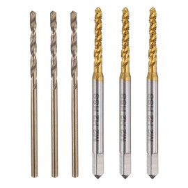 QUARKZMAN Tap and Drill Set, 3 Pieces M2 x 0.4 Metric Spiral Flute Thread Screw Taps & 3 Pieces 1.6 mm Twist Bits, Titanium Coated/Roasted Yellow HSS 6542/M35 HSS CO Tapping Threading Tool