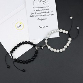 Heart Bell Mutual Attraction Magnetic Bracelets Couple Bracelet Set for Women Men Friendship Gift, 14 centimeters, Stainless Steel