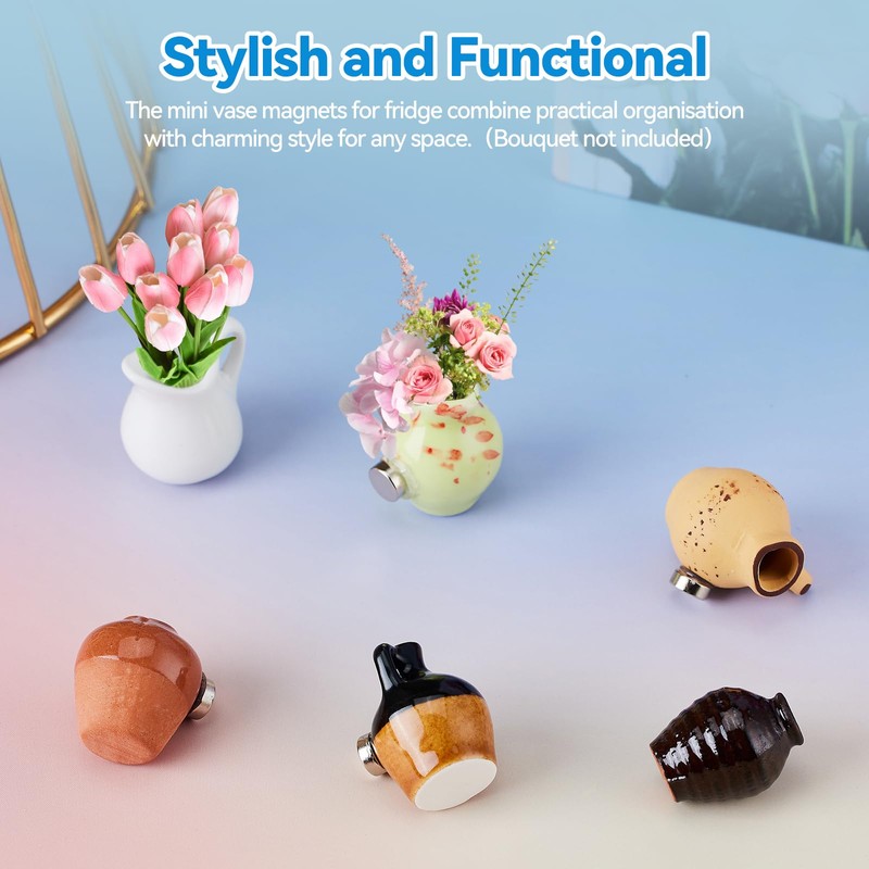 Cute Mini Ceramic Vase Magnets for Fridge, Funny Plant Vase