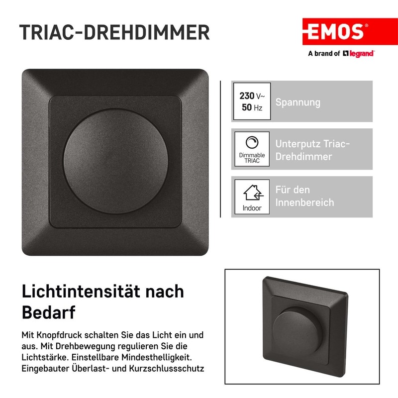 EMOS - LED dimmer switch with rotary knob - for