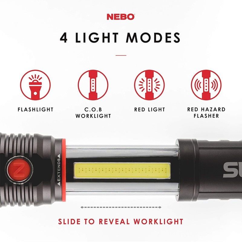NEBO SLYDE+ 300 Lumen LED Flashlight & Red COB Work