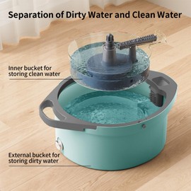 Spin Mop and Bucket with Separate Dirty and Clean Water,360° Spin Mop and Bucket System with Widening Foldable Handle,6 Replaceable Mop Pads,Square Mop for Floor Hardwood Tile Wall Cleaning(Blue)