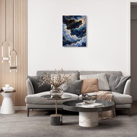 Moody Celestial Wall Art, Night Sky Stars Print Framed Canvas Art Dark Academia Decor, Vintage Maximalist Aesthetic Sky Stars Prints Navy Blue Decor for Bedroom Living Room Office Hallway