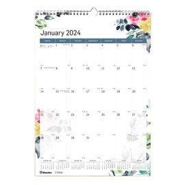 Blueline 2024 Colorful Monthly Wall Calendar, 12 Months, January to December, Gold Twin-Wire Binding, 12" x 17", Watercolor Design (C173126-24)