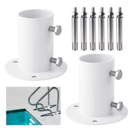 2pcs Pool Deck Flanges, Stainless Steel Pool Ladder Flanges Pool Stair Deck Flanges Rod Flange Deck Anchor Flange Pool Handrail Flange for Above Ground Pool Ladder, 1.5" Pool Handrail