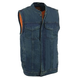 Milwaukee Leather MDM3000 Men's 'Brute' Concealed Snap Black Denim Club Style Vest w/Hidden Zipper - 8X-Large