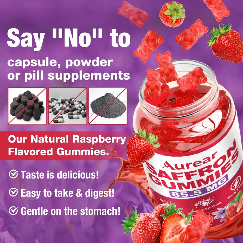 2 Pack Saffron Gummies, 10-in-1 Saffron Supplement, Strawberry Flavor