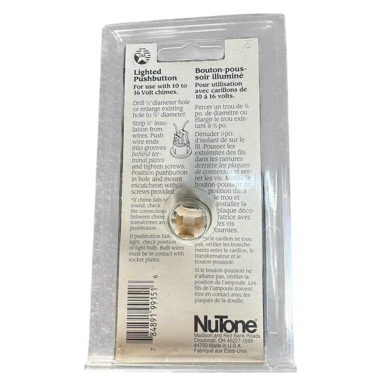 NuTone PB-29LPB Pushbutton Lighted Door Bell Solid Brass Polished **Please