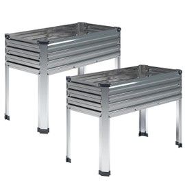 DIIYIV 2PCS Galvanized Raised Garden Bed with Legs,2PCS 48×18×30in Elevated Planter Box for Backyard,Outdoor Garden, Patio, Balcony, 300lb Capacity,Silver