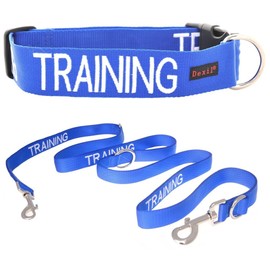 TRAINING (Dog In Training/Do Not Disturb) Blue Colour Coded S-M L-XL Dog Collar and 60cm 1.2m 1.8m or 2m Multi-use Luxury Neoprene Padded Handle Lead Sets PREVENTS Accidents By Warning Others Of Your Dog In Advance (L-XL & 2m)