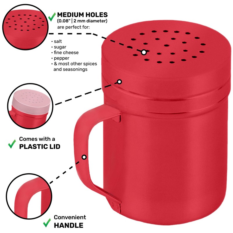 CUSINIUM 6oz Red Stainless Steel Salt Pepper Dredge Shakers -