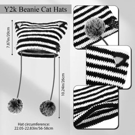 Silicherry Y2k Beanie Cat Crochet Hats Cat Beanie Accessories with Kawaii Leg Cover for Women Girls(Black,White)