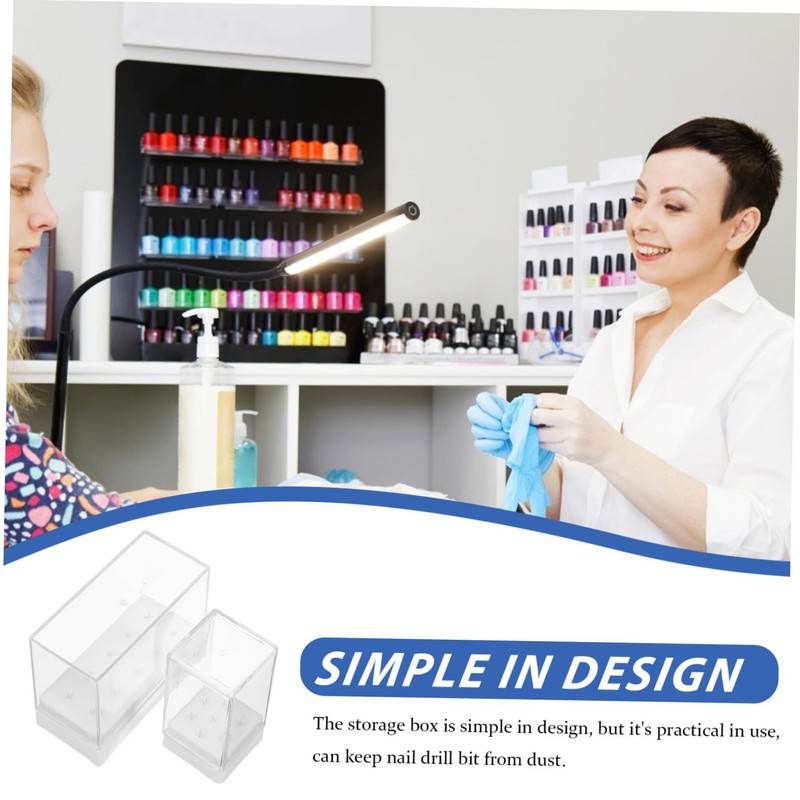 WOONEKY Nail Drill Bit Holder Storage Box 2-Piece 10-Holes Nail