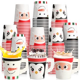 Maxcheck 120 Pcs Christmas Cups with Handles 7 oz Disposable Christmas Paper Cups Snowman Xmas Beverage Tea Cups for Winter Hot Cold Coffee Chocolate Holiday Party Supplies(Snowman, Santa, Penguin)