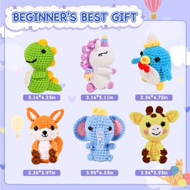 Wunila 6Pcs Crochet Kit for Beginners, DIY Craft for Adults and Kids, Great Gifts for Crochet Lovers, Crocheting Animals Kits with Step by Step Videos,Yarn,Crochet Hook,Birthday Gift, Holiday Gift