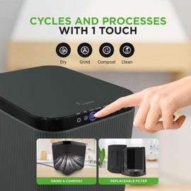 NutriChef Electric Kitchen Composter | 3 Quart Food Recycler | Food Waste Compost Bin for Countertop | 1 Button to Compost, Easy to Clean Composter Bucket | Low Noise, Odorless & Auto Clean | Grey