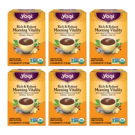 Yogi Tea Rich & Robust Morning Vitality - 16 Bags per Pack (6 Packs) - Organic Adaptogen Tea Perfect for the Morning - Includes Puerh Leaf, Roasted Chicory Root, Cinnamon Bark & More