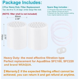 Heavy Duty Shower Filter Replacement Cartridge 2 Pcs, Shower Head Filter Refill Cartridge, for Hard Water Chlorine Heavy Metal Impurity, Improve Skin Hair, Fit Any Similar Design Shower Water Filter